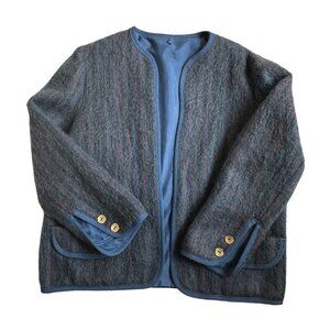 Rannoch Design Blazer Jacket Gray Blue Wool Mohair Open‎ Front 14 VTG Scotland